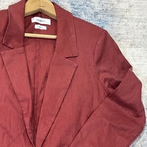 Linen Blend Blazer Womens‎ Small Burgundy Structured Career Quiet Luxury Jacket